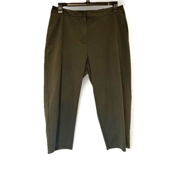 Eileen Fisher Pants - Eileen‎ Fisher Womens Pants L Green Cropped Stretch Neutral Cotton Casual Basic